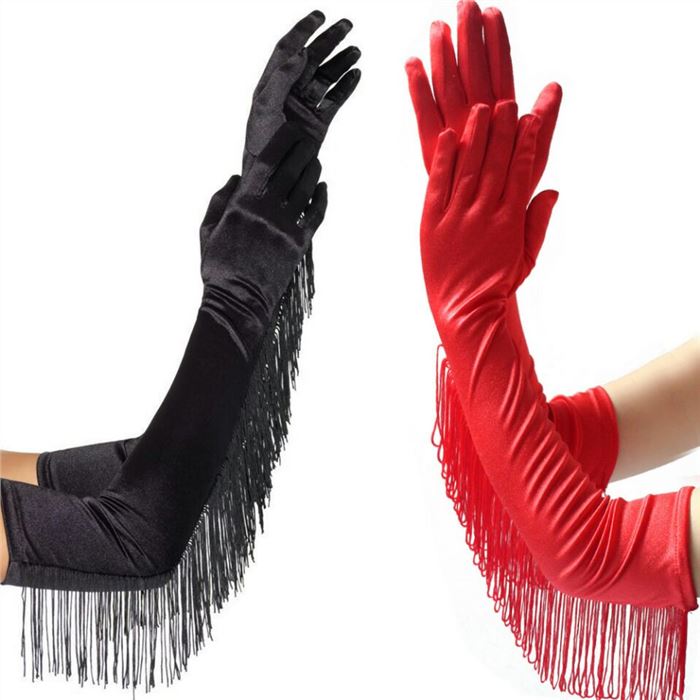 satin gloves with fringes 60cm
