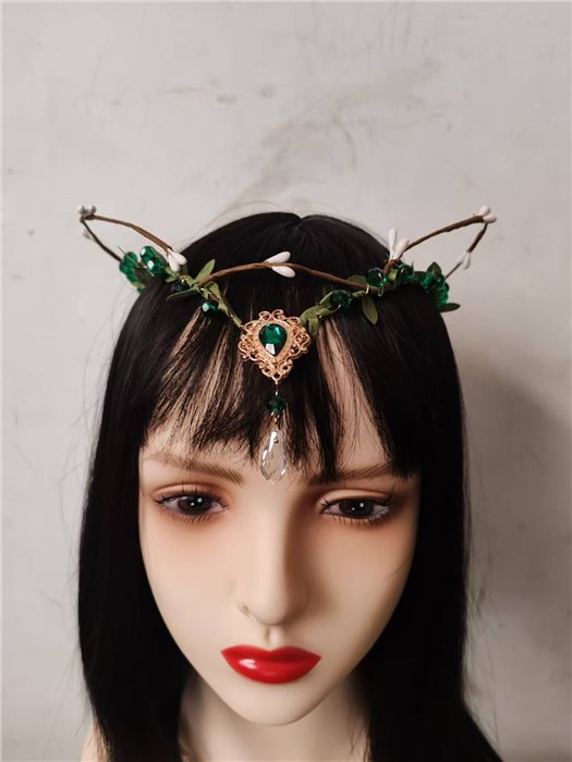ELF HEADBAND, with greeen sotnes