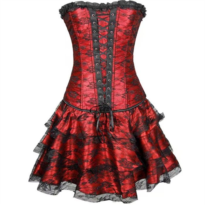 RED LACE CORSET DRESS
