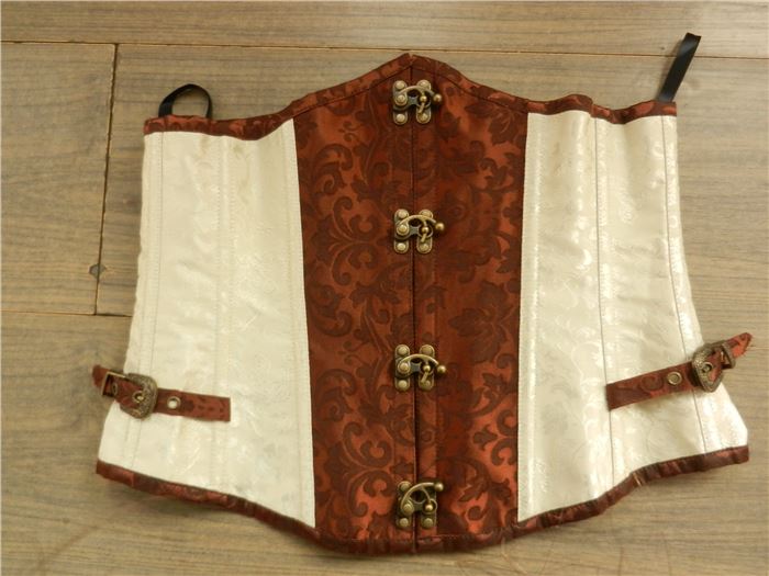 STEAMPUNK CORSET,WHITE & BROWN,  4sizes