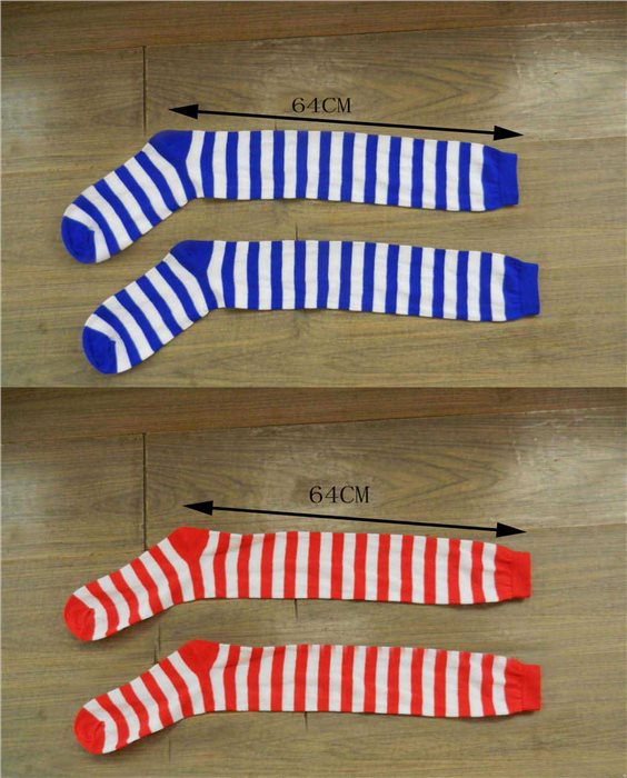 Yarn Socks red-white with stripeslength 64cm