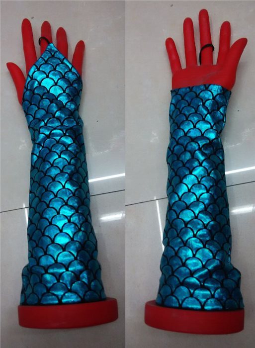 BLUE MERMAID GLOVES WITH LOOP, 40cm